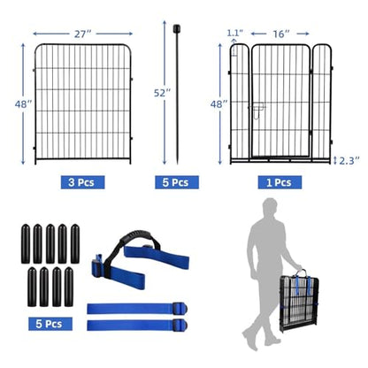 ADAVIN Tall Garden Fence with Gate, 48 in(H) 4 Panels Heavy Duty Iron Metal Fencing Border, Indoor or Outdoor Dog Playpen, Animal Barrier Fence, No Dig Fencing for Yard, Total 8.9 FT(L), Black - size: 4panels-48in(H)×8.9ft(L)