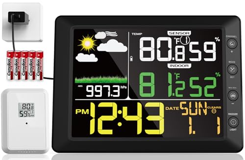 DOOMAY Indoor Outdoor Wireless Weather Station | Digital Thermometer Hygrometer Monitor with Barometric Pressure, Weather Forecast, Alarm Clock & Temp/Humidity Calibration