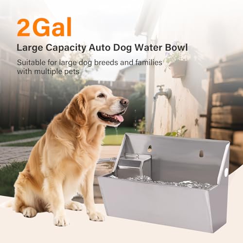 PAUQEWIE 2Gal Automatic Dog Water Bowl Dispenser Auto Fill Dog Waterer Outdoor Livestock Water Trough Drinking Feeder for Large Breed Dogs Chicken Cat Horse Poultry Farm Animal