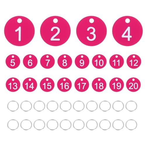 PATIKIL 20PCS Number Tags 1-20, Number Key Tags Plastic Numbered Keychain with Key Rings for Organizer Field Sales Hangers Clothes Labels ID, Rose Red - color: Rose Red