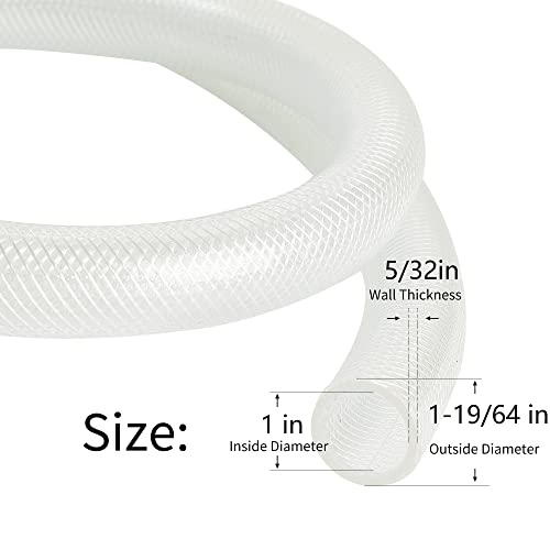 1’’ ID × 1-19/64" OD - 10 ft Clear Braided Hose Plastic Vinyl Tubing, High Pressure Flexible Reinforced PVC Tube for Transfer Water Air Oil, BPA Free & Non-Toxic - size: 1" I.D., style: 10 FT