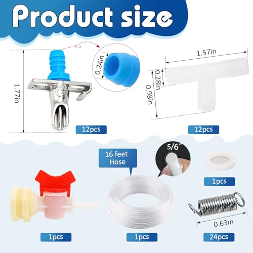 Automatic Rabbit Nipple Drinker Kit, 12 Sets No-Leak Water Nipples with 19FT Hose & Installation Tools, Steel & ABS Bite-Proof Watering System for Rabbits, Poultry, Chinchillas & Small Caged Animals