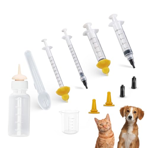 Pet Feeding Nipple, Pets Nursing Bottle, Milk Nursing Bottles Kits for Newborn Puppy & Kitten, 1 * Pet Milk Bottle, 4 * Animal Feeding Nipple, Fit for Cats, Dogs, Kittens, Puppies, Rabbits, Squirrel