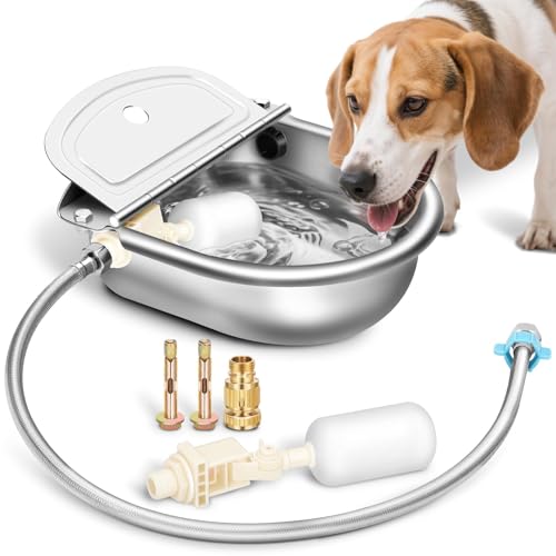 Ademon Automatic Animal Drinking Water Bowl with Float Valve, Standard Pipe, Stainless Steel Waterer Feeder Farm Dog Dispenser Kit Self Filling for Livestock Horse Goat Water Trough - size: Standard Setup (Essential)