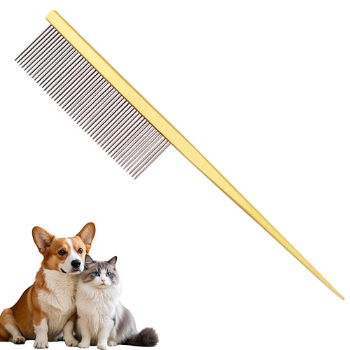 Grooming Pet Comb Rat Tail Dematting Cat and Dog Comb，Rounded Ends Design for Safe Tangle Removal, Hairstyling, Massage，Loose Hair Removal，Prevent Irritation，Fluffing Paws,Face,Tail,Remove Tear Stain - color: Yellow