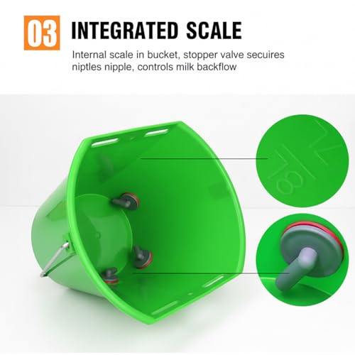 Feed Bucket, 8L Large Capacity Livestock Milk Goat Feeder with Nipple, Green Sheep Feeder & Baby Bottle Bucket for Calves, Lambs, and Kids, 5 Mouth - color: 5 Mouth