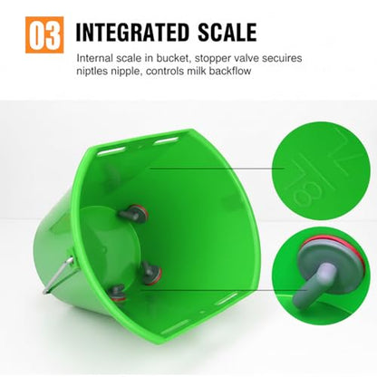 Feed Bucket, 8L Large Capacity Livestock Milk Goat Feeder with Nipple, Green Sheep Feeder & Baby Bottle Bucket for Calves, Lambs, and Kids, 5 Mouth - color: 5 Mouth