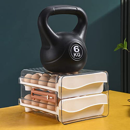 Sooyee 60 Capacity Egg Container for Refrigerator, Household Egg Holder with Time Memory, Transparent 2 Drawers Chicken Egg Storage Container, White - size: 60 Capacity
