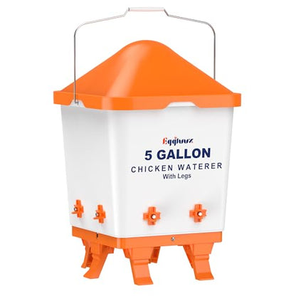 Eggluuz 5 Gallons Chicken Waterer Bucket with Horizontal Nipples, Adjustable Legs and Anti-Roost Cone