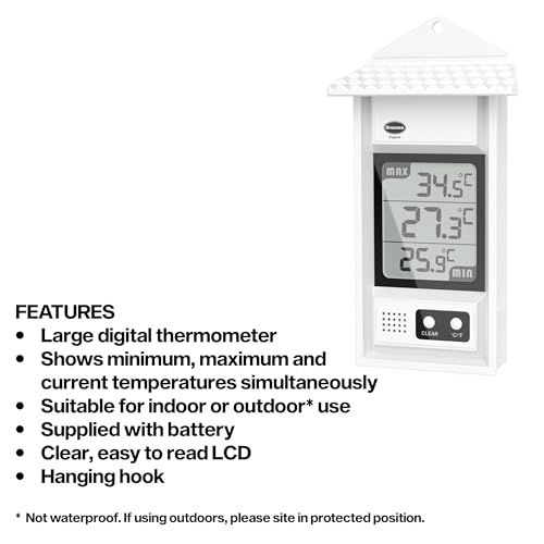 Digital Max Min Greenhouse Thermometer - Monitor Max and Min Temperatures in The Greenhouse Garden or Home for Indoor or Outdoor Use Easily Wall Mounted