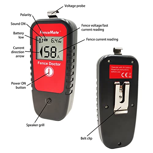 FenceMate Digital Fence Tester Fault Finder for Fence Volt up to 19.9 kV | Cordless Fence Detector up to 19,900 V, Fence Scout, Diagnose Current (Amp) & Flow Direction, 9V Battery, Belt Clip Included