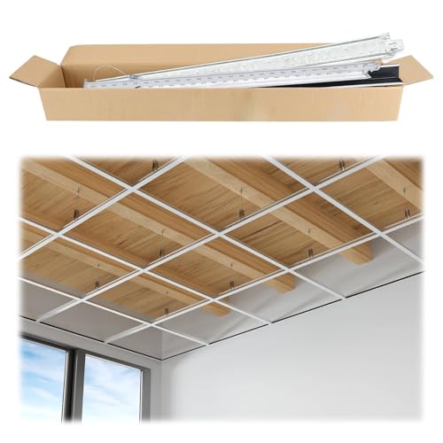 Muzata 64 Sq Ft Drop Ceiling Grid System White Complete Set Galvanized Steel Grid Kit Easy Installation for Basement Living Room Kitchen Bathroom Ceiling, TS04