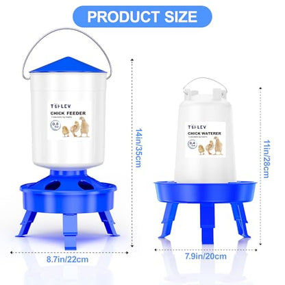 Chick Feeder and Waterer Set with 3 Adjustable Height, Scoop, 0.8Gal Top Fill Chick Feeder and 0.4Gal Waterer Anti-Drown for Raising Chicks in Brooder Blue - size: 0.8Gal Feeder & 0.4Gal Waterer