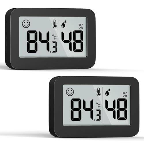 DOOMAY Mini Hygrometer Indoor Thermometer, Digital Humidity Gauge with Celsius Fahrenheit Switch Button,Humidity Meter Temperature Monitor for Babyroom Cellar Reptile Incubator Closet,2-Pack,Black - color: Black