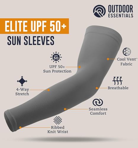 OutdoorEssentials UV Sun Sleeves for Men & Women, Cooling Arm Sleeves UPF 50+ | Golf, Tattoo Cover Up, Sun Protection - color: (3 Pairs): 1 Black, 1 Dark Gray, 1 Blue