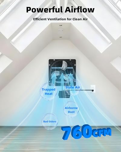 8 Inch Upgraded Shutter Exhaust Fan with Thermostat & Remote Control, Automatic On/Off by Temperature, 760 CFM Mounted Garage Fan for Attic, Greenhouses, Sheds & Chicken Coops, 2 Packs - size: 8''-2 Packs