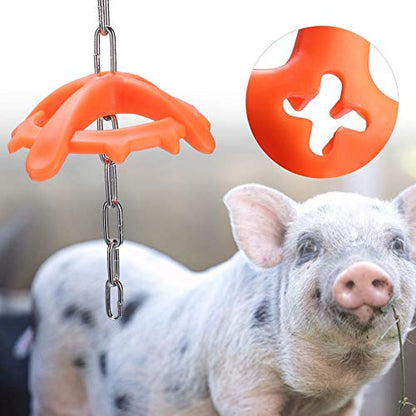Gavigain Piglet Chew Toy, Sturdy Plastic, Hanging Chain, Stress Relief, Prevents Biting, Hygienic Playtime, for Farm and Veterinary Use