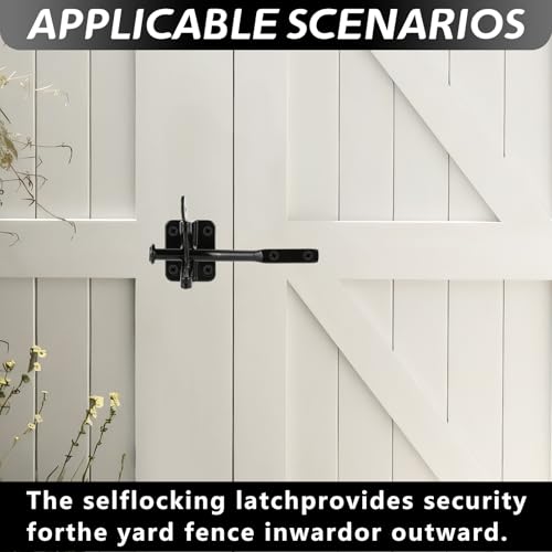 Self-Locking Gate Latch for Wooden Fence Heavy Duty, Automatic Gravity Lever Gate Latches with Longer Fasteners & Pull String for Garden, Outdoor Farm Garden Yard