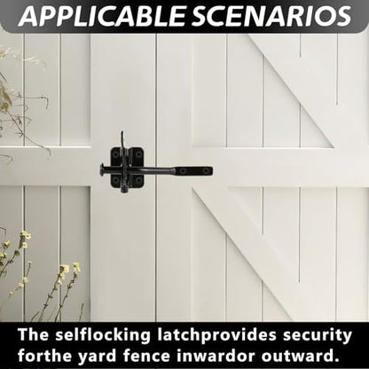 Self-Locking Gate Latch for Wooden Fence Heavy Duty, Automatic Gravity Lever Gate Latches with Longer Fasteners & Pull String for Garden, Outdoor Farm Garden Yard