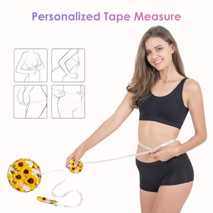 Two-Piece Sewing Tape Measure，Colour Printed Small Retractable Soft Measuring Tape for Tailor Cloth Fabric Body Measurements. - color: Flower Three