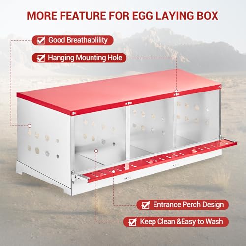 GarveeLife Chicken Nesting Boxes for Laying Eggs, Metal Chicken Nesting Box with Vented Holes and Swing Perch for Chicken Coop, Egg Laying Boxes for Chickens, Hens, Ducks (3 Compartments) - size: 3 compartments