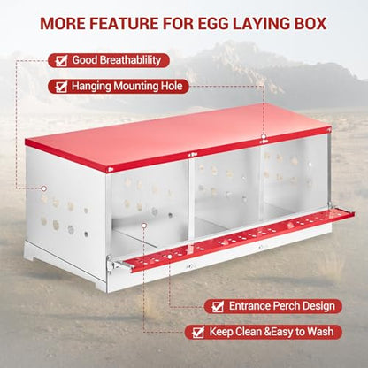 GarveeLife Chicken Nesting Boxes for Laying Eggs, Metal Chicken Nesting Box with Vented Holes and Swing Perch for Chicken Coop, Egg Laying Boxes for Chickens, Hens, Ducks (3 Compartments) - size: 3 compartments