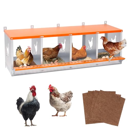 Chicken Nesting Box for Laying Eggs (42.5" L x 17" W x 15" H) | 4 Room Chicken Laying Boxes, Nesting Boxes for Chickens, Heavy Duty Metal Chicken Coop - size: 42.5" L x 17" W x 15" H