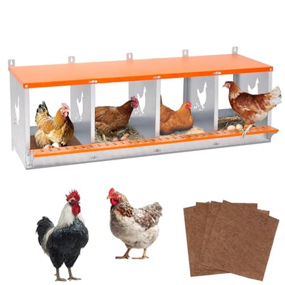 Chicken Nesting Box for Laying Eggs (42.5" L x 17" W x 15" H) | 4 Room Chicken Laying Boxes, Nesting Boxes for Chickens, Heavy Duty Metal Chicken Coop - size: 42.5" L x 17" W x 15" H