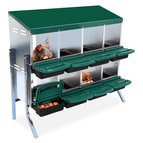GarveeLife Chicken Nesting Box, 8 Compartments Nesting Boxes for Chickens, Chicken Laying Boxes with Metal Leg, Roll Away Nesting Box for Chickens Laying Egg with Lid Cover to Protect Eggs, Green - color: green, size: 8 holes with leg