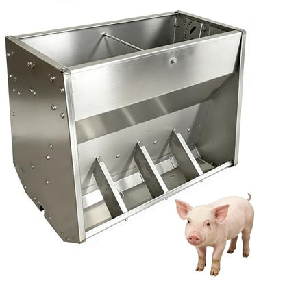 23in 27in 35in 46in Pig Feeder, 6-Door Heavy Duty Stainless Steel Hog Feeder, Outdoor Livestock Feeder Farm Accessory Self Feeder with Visable Feed Design Feeding Up to 20 Hogs,Silver,70cm - size: 70cm