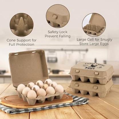 50 Pack Egg Cartons, 3x4 Style Paper Pulp Egg Trays with Printed Design, Sturdy & Reusable Egg Holder 12 Count Dozen Chicken Egg Storage Tray for Farmers, Home Use & Transport - style: 50Pcs Egg Carton with Printed