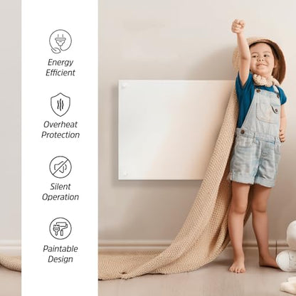 EconoHome Convection Wall Heater with Thermostat - 600W Electric Wall Mounted Space Heater Panel - Updated Model, 120V - Heats Rooms up to 120 Sq Ft - size: 600W