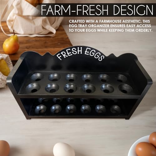 Black Premium Pine Wooden Egg Holder 2-Tier Durable 24-Egg Storage Solution Ideal for Modern and Rustic Kitchen Fresh Eggs - color: Black