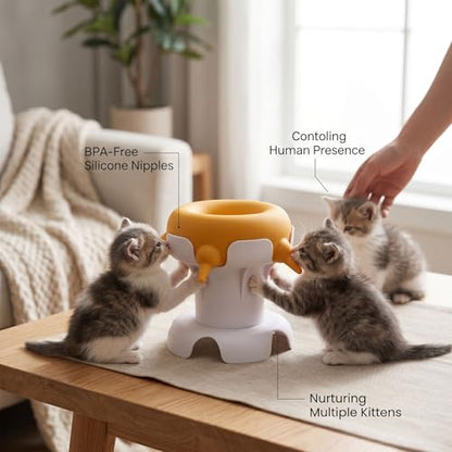 Zopsc Pet Milk Feeder Station, Silicone Feeding Bowl for Puppies Kittens, Small Animal Nursing Bottle with 4 Nipples, Leakproof Design for Pet Owners - color: Yellow