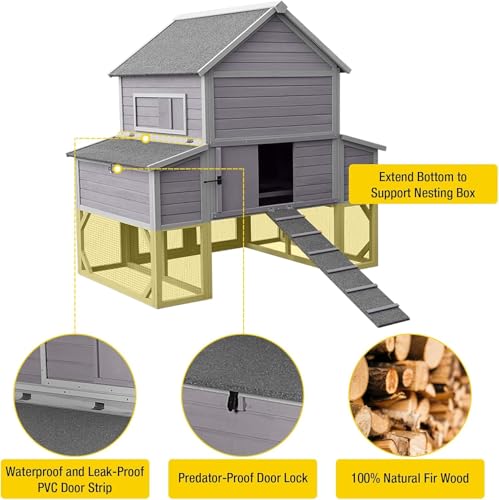 Aivituvin Chicken Coop Extra Large for 8-10 Chickens Wooden Hen House Outdoor with Wheels 41.17ft² Poultry Cage with Run, 6 Nesting Boxes - size: 118.11"L x 53.54"W x 49.53"H