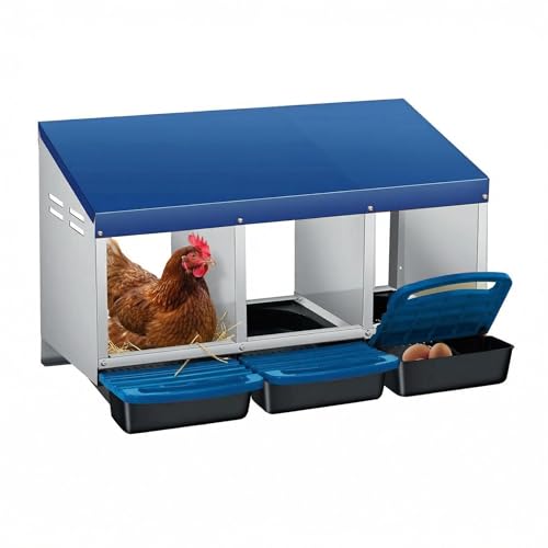 IDEALHOUSE Chicken Nesting Box with Roll Away Collection & Plastic Handle, Wall/Freestanding for Chicken Coop, 3-Compartment Blue - color: Blue, size: 3 holes