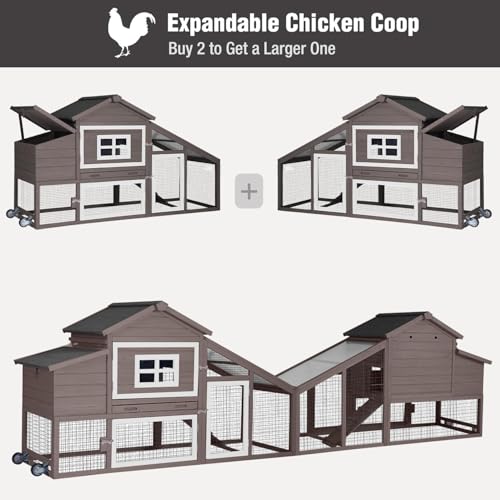Chicken Coop with Wheels, Mobile Outdoor Chicken House with Leakproof Pull-on Tray, Nesting Box, Waterproof Roof - Brown - color: Brown