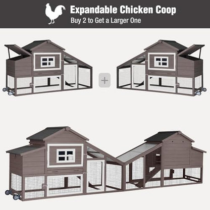 Chicken Coop with Wheels, Mobile Outdoor Chicken House with Leakproof Pull-on Tray, Nesting Box, Waterproof Roof - Brown - color: Brown