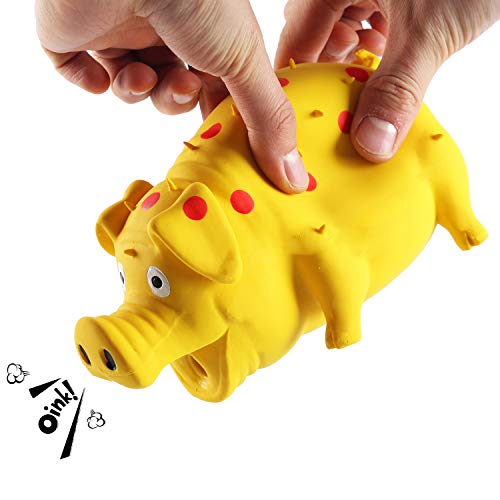 2-Pack Squeaky Pig Dog Toys - Durable Rubber Chew Toys with Oinking & Grunting Sounds for Small, Medium & Large Dogs - Interactive Latex Puppy Toy Set - color: Pink, Yellow