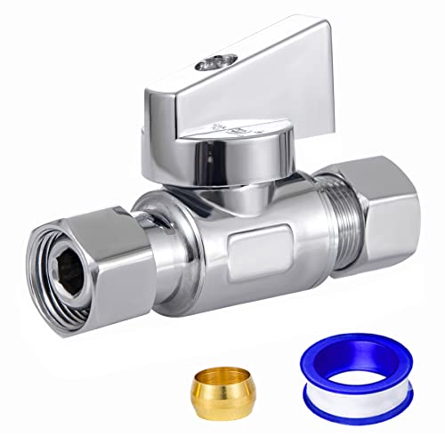 1 Pack Lead-Free Brass Angle Stop Valve 3/8" Comp FIP x 3/8 Inch Compression MIP Quarter Turn Water Straight Valve Chrome For Kitchen,Bathroom Faucet - size: 1 Pack 3/8" Comp FIP x 3/8" Comp MIP