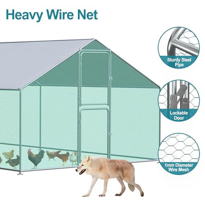 Airynee Large Chicken Coop, Chicken Coops for 40 Chickens, Chicken Runs for Yard with Water Poof & UV Resistance Cover, Spire Roof Chicken Coop Run with Double Lockable Doors for Outdoor Backyard - size: 314.4"L x 117.6"W x 79.2"H