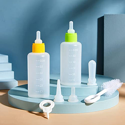 Tondiamo 17 Pcs Kitten Bottle Feeding Kit Puppy Bottles for Nursing Puppy Milk, Replacement Nipples Cleaning Brushes Bottle Opening Needles for Newborn Pet Cat Dog Rabbit Goat, Yellow, Green - color: Yellow, Green