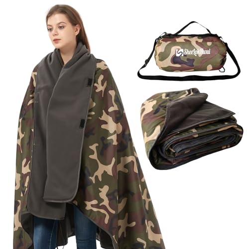 4-in-1 Large Camping Blankets - Waterproof, Windproof Fleece Outdoor Blankets for Stadium, Sports, Car, Concert - 81"x57", Portable (Camouflage) - color: Camouflage, size: Regular
