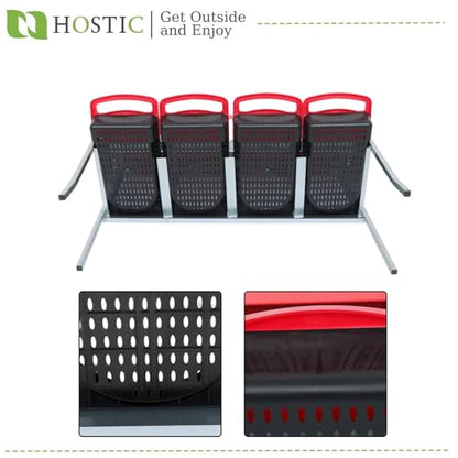 HOSTIC Red Nesting Boxes for 40 Coop with Lid with 4 Compartment Compartment Galvanized Stainless Steel and Plastic Nest Roll Out with Perch to 20 Hens