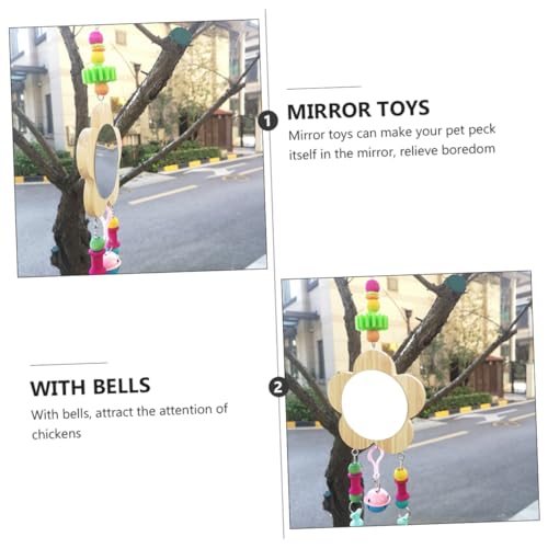 Yardwe Playful Wooden Chicken Toy Hen Rooster Mirror Pendant Pet Hen Rooster Hanging Mirror Bells Coop Toys Random Color