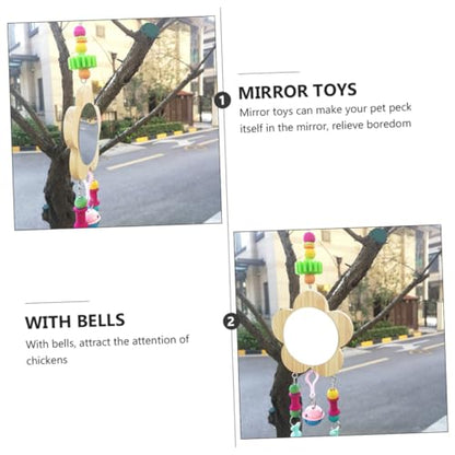 Yardwe Playful Wooden Chicken Toy Hen Rooster Mirror Pendant Pet Hen Rooster Hanging Mirror Bells Coop Toys Random Color