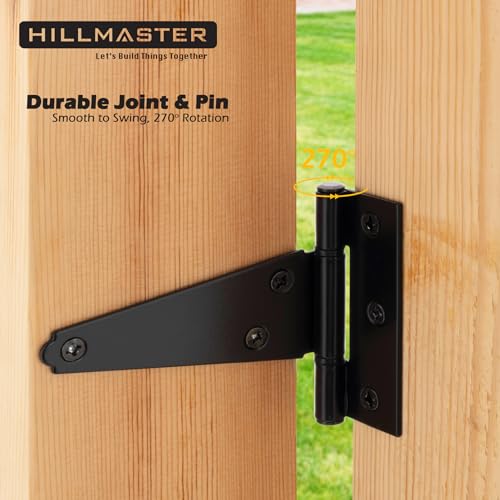 HILLMASTER 4 Inch T-Strap Hinges Heavy Duty Shed Door Hinges Gate Strap Hinges Black Tee Hinge Wrought Gate Hardware Small T Hinges for Wooden Fences,Shutter,Window,Barn,Outdoor Rustproof(6 Pack) - size: 4in 6Pack