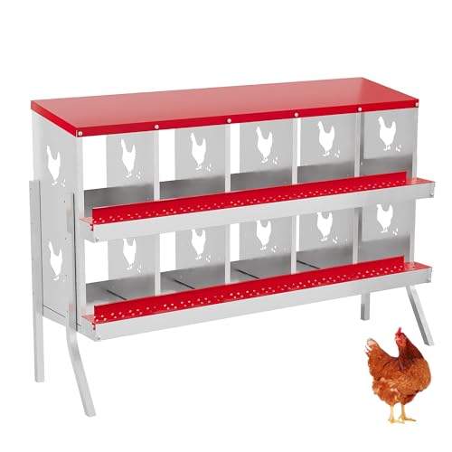 Heavy-Duty 10-Compartment Chicken Nesting Boxes with Roll Away Feature - Easy Clean Pull-Out Trays, Built-in Perch | Wall Mount/Free Standing Hen Laying Nests - Premium Poultry Egg Collection Solution