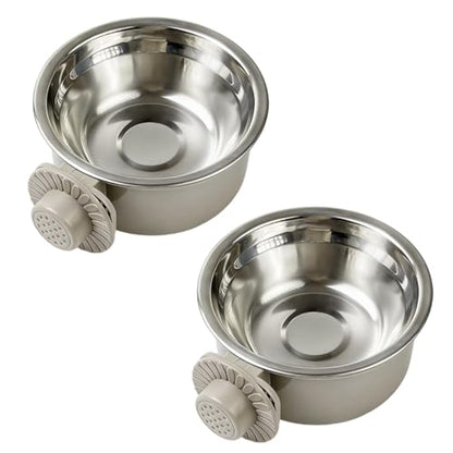 2Pcs Pets Lightweight Stainless Steel Bowl,Removable Stainless Steel Pet Hanging Food Water Feeder Bowl for Puppy Dog Cat Rabbit Ferret Bird Gunea Pigs (Medium) - size: Medium