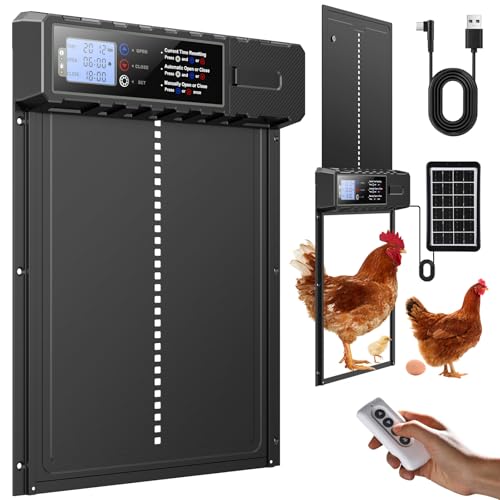 Automatic Chicken Coop Door Solar Powered with XL Large Size 10.8″x 14.2″ Auto Chicken Door Design with USB-C Charging & 3 Modes, Anti-Pinch & Aluminum Alloy Weather Proof-Black - color: Black